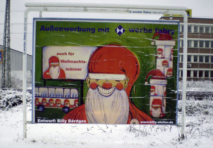 "Weihnachtsmann" im Rahmen einer Plakataktion für Werbe Fabry